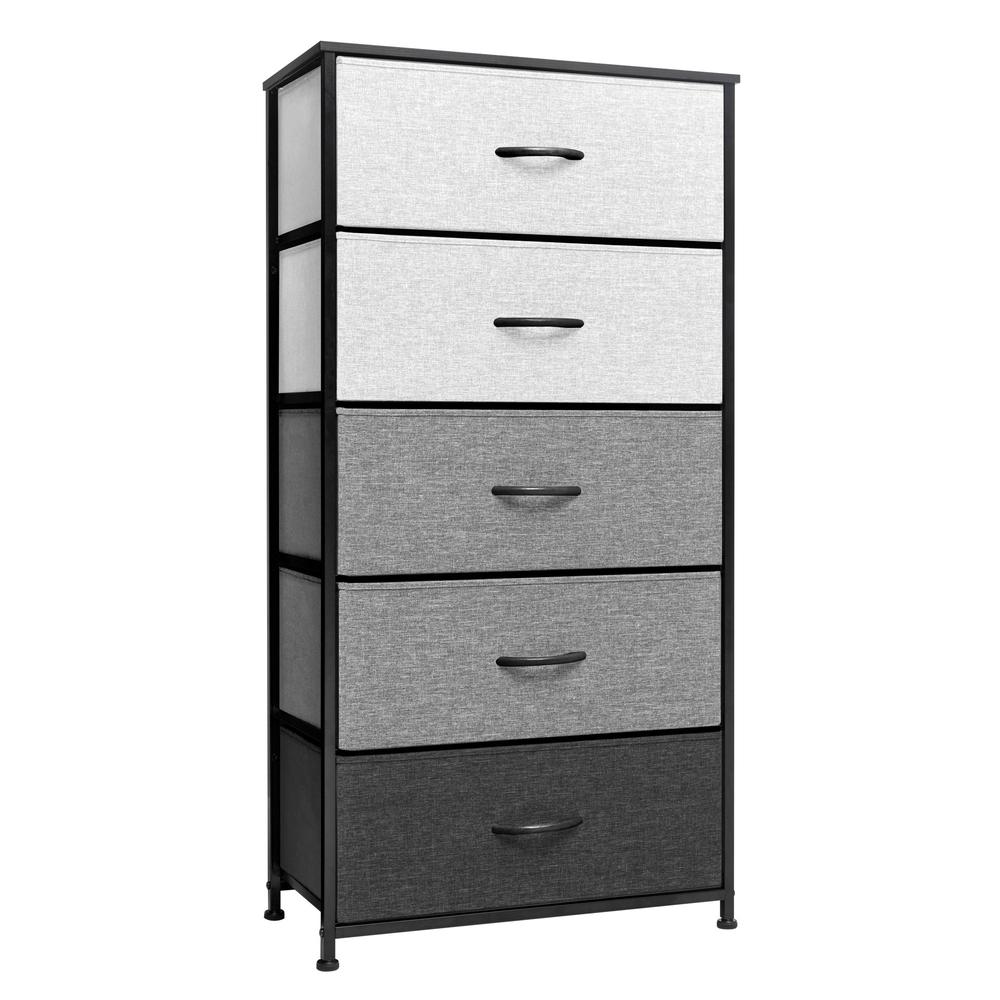 23" Gray and Black Steel and Fabric Five Drawer Double Dresser. Picture 1