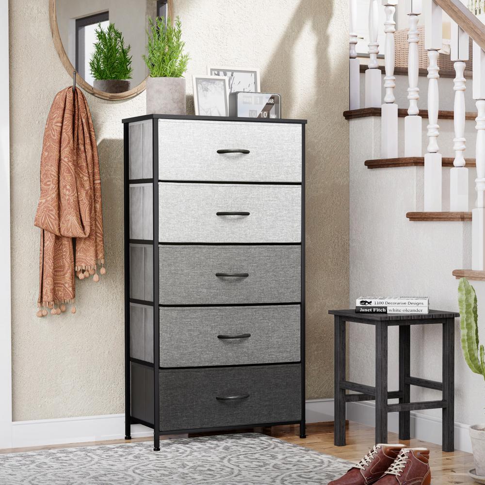 23" Gray and Black Steel and Fabric Five Drawer Double Dresser. Picture 4