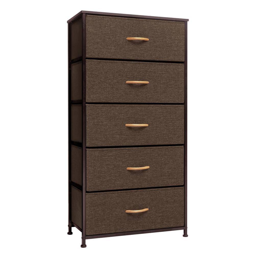 23" Brown Steel and Fabric Five Drawer Chest. Picture 1
