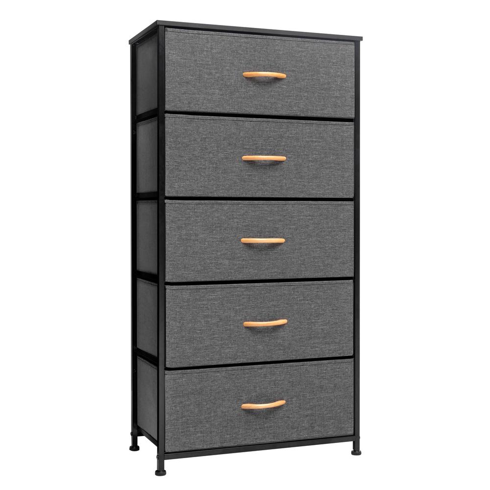 23" Gray and Black Steel and Fabric Five Drawer Chest. Picture 1