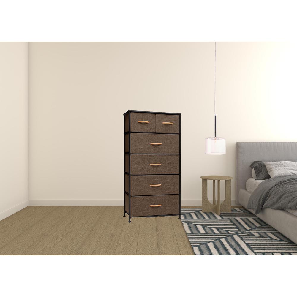 23" Brown Steel and Fabric Six Drawer Combo Dresser. Picture 2