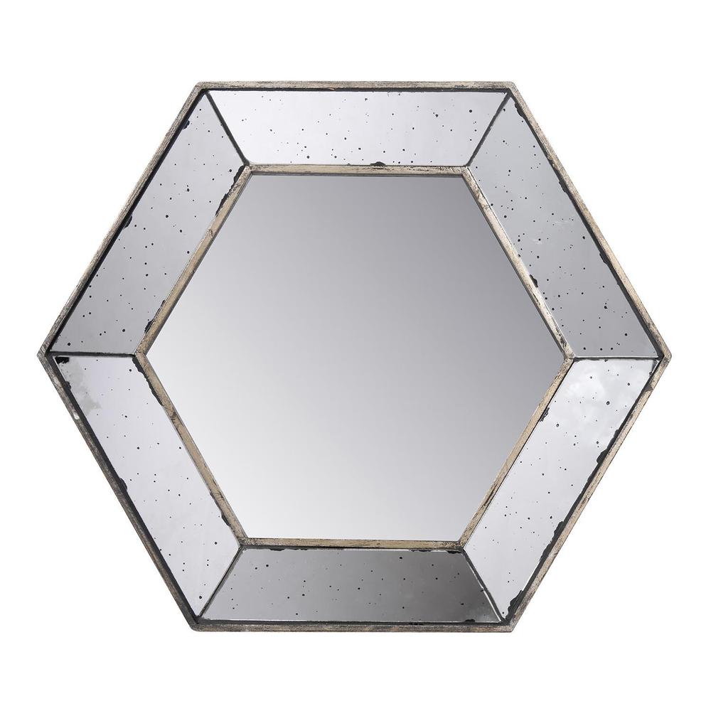 18" Hexagon Wall Mounted Vintage Style Glass Frame Accent Mirror. Picture 2
