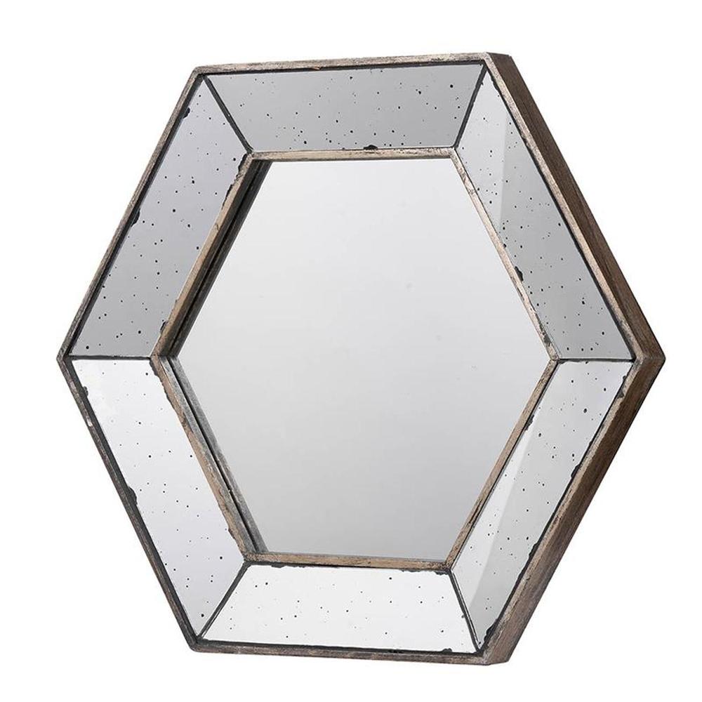 18" Hexagon Wall Mounted Vintage Style Glass Frame Accent Mirror. Picture 1