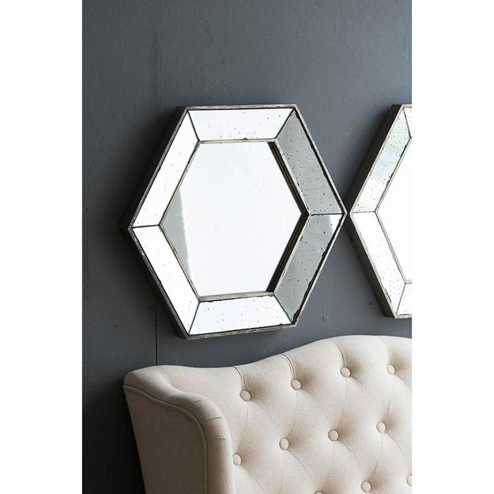 18" Hexagon Wall Mounted Vintage Style Glass Frame Accent Mirror. Picture 3