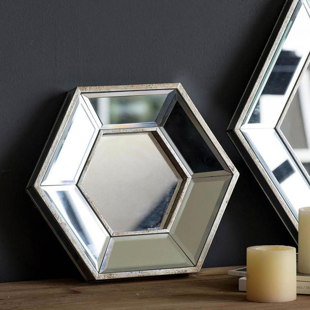 12" Silver Hexagon Wall Mounted Accent Mirror. Picture 5
