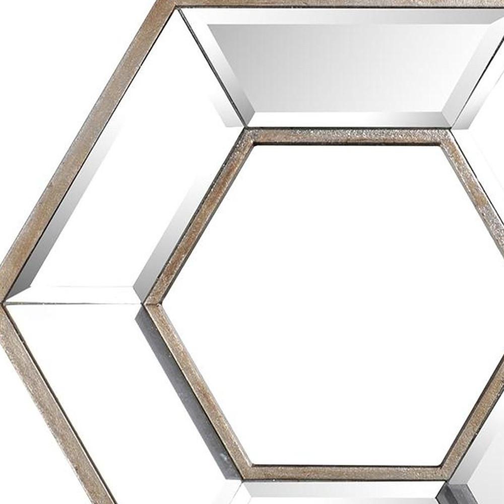 12" Silver Hexagon Wall Mounted Accent Mirror. Picture 4