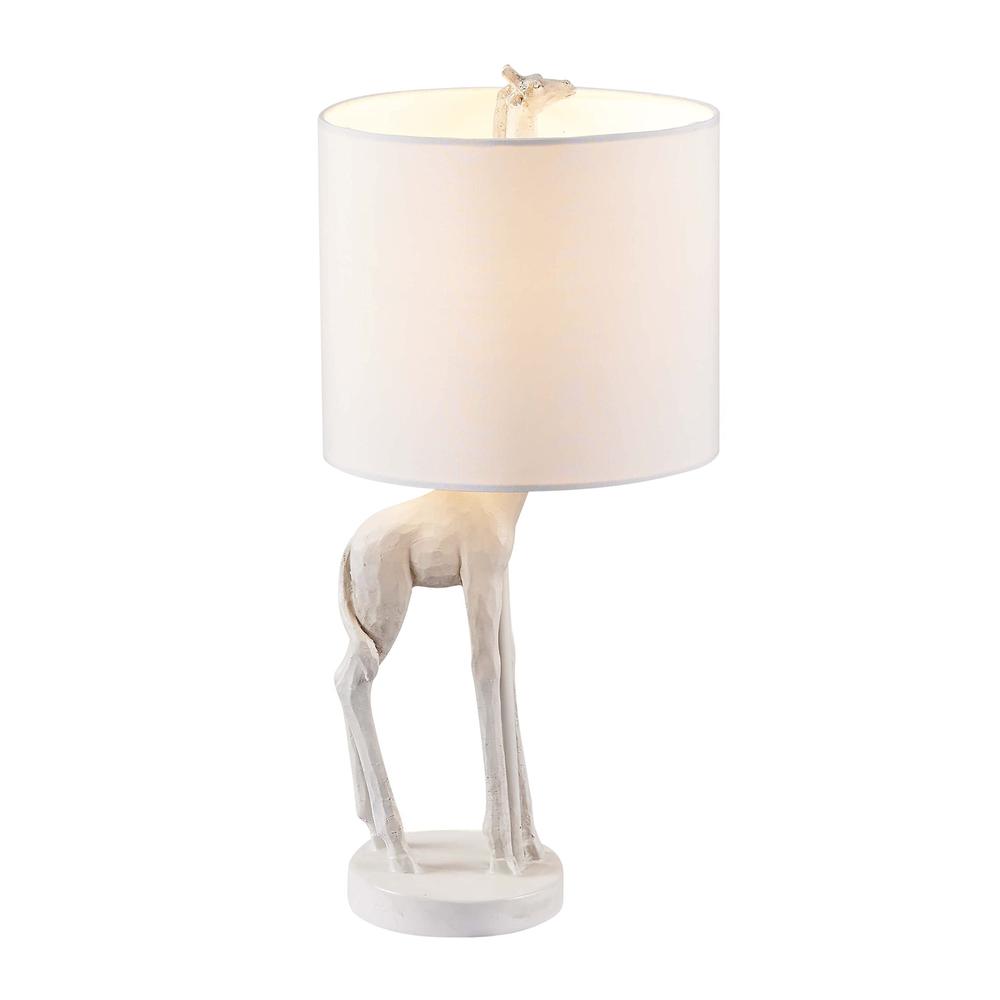 17" Gold Textured Giraffe Table Lamp With White Drum Shade. Picture 1