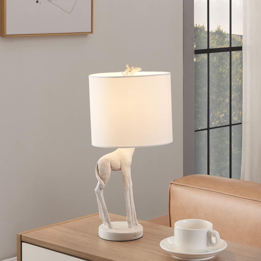 17" Gold Textured Giraffe Table Lamp With White Drum Shade. Picture 2