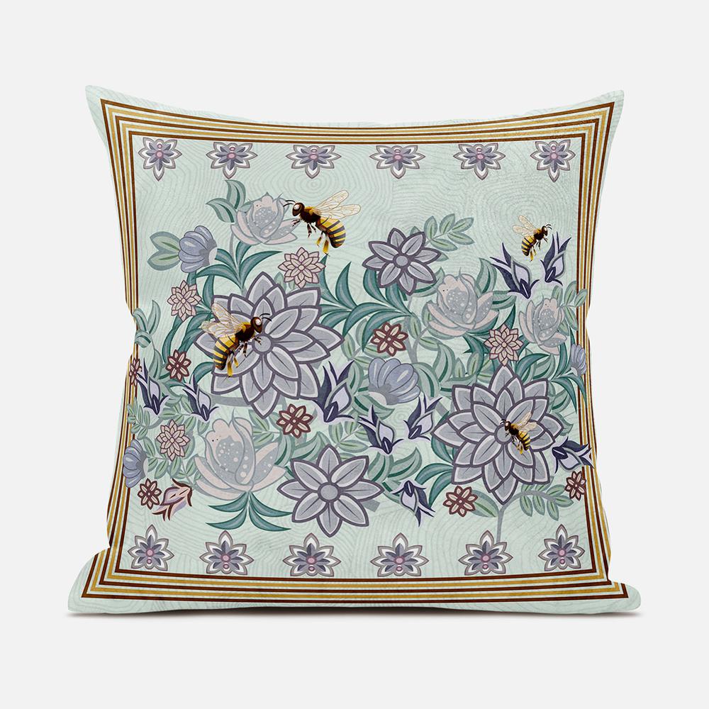 Light Green Purple Brown Bee Blown Seam Broadcloth Animal Print Throw Pillow. Picture 1
