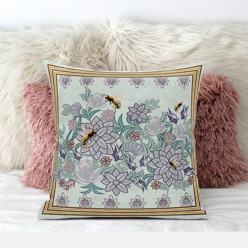 Light Green Purple Brown Bee Blown Seam Broadcloth Animal Print Throw Pillow. Picture 3