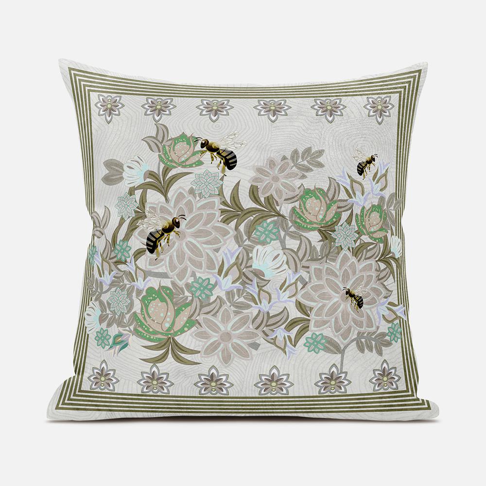 BeigeYellow Green Brown Bee Blown Seam Broadcloth Animal Print Throw Pillow. Picture 1