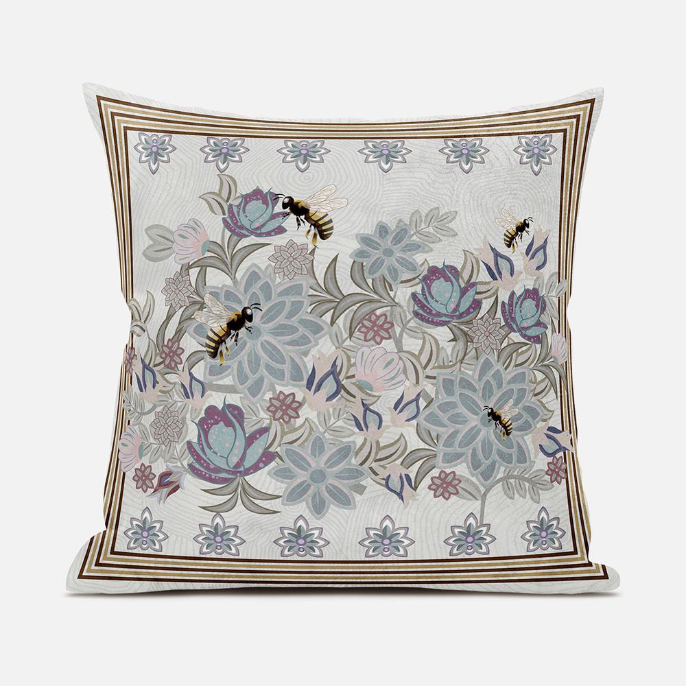 16x16 Pink Gray Bee Blown Seam Broadcloth Animal Print Throw Pillow. Picture 1