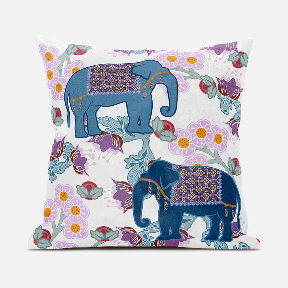 16x16 Blue Pink Gray Elephant Blown Seam Broadcloth Animal Print Throw Pillow. Picture 1