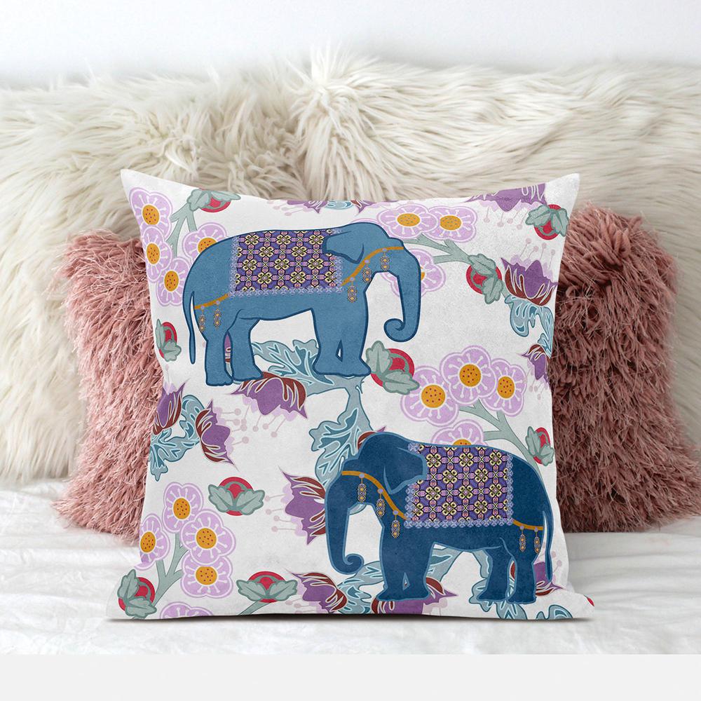 16x16 Blue Pink Gray Elephant Blown Seam Broadcloth Animal Print Throw Pillow. Picture 3
