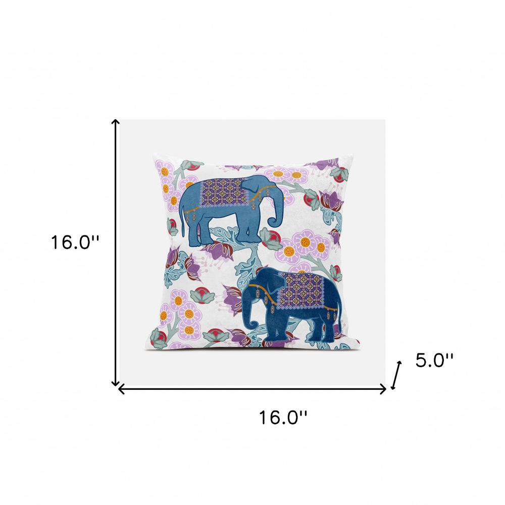 16x16 Blue Pink Gray Elephant Blown Seam Broadcloth Animal Print Throw Pillow. Picture 8