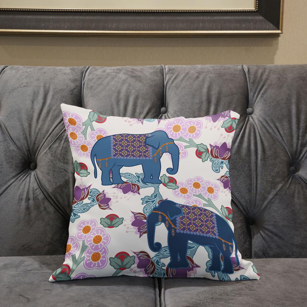 20x20 Blue Pink Gray Elephant Blown Seam Broadcloth Animal Print Throw Pillow. Picture 5