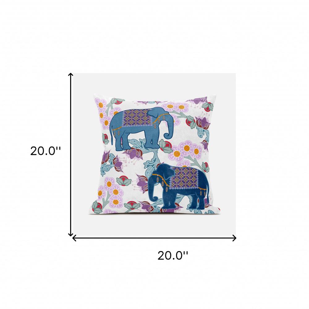 20x20 Blue Pink Gray Elephant Blown Seam Broadcloth Animal Print Throw Pillow. Picture 8
