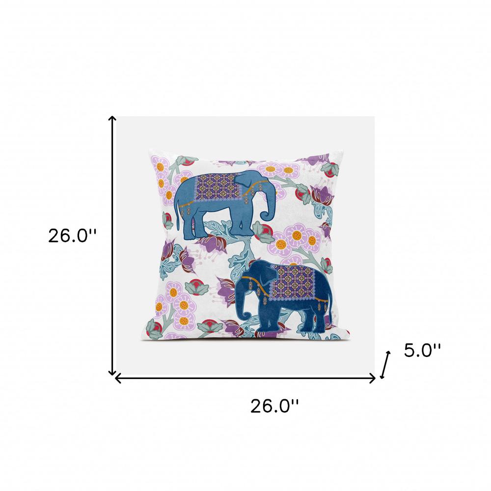 26x26 Blue Pink Gray Elephant Blown Seam Broadcloth Animal Print Throw Pillow. Picture 9