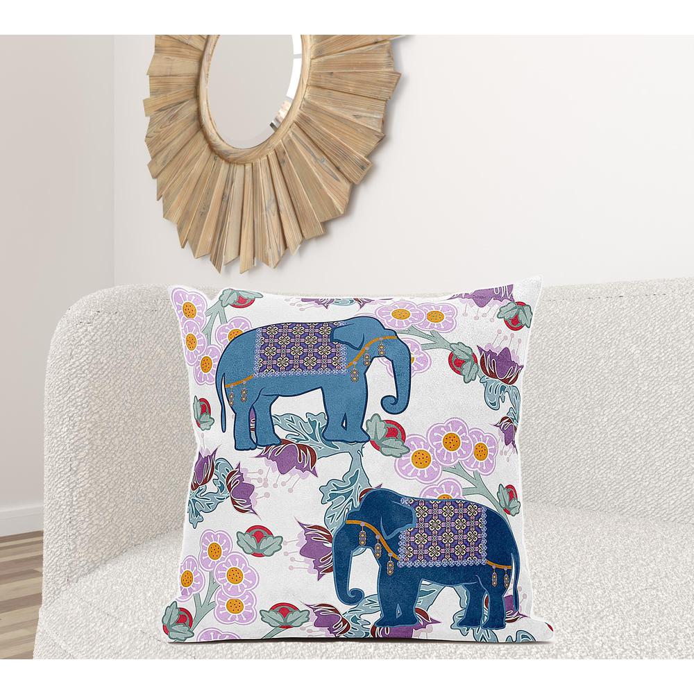 28x28 Blue Pink Gray Elephant Blown Seam Broadcloth Animal Print Throw Pillow. Picture 2