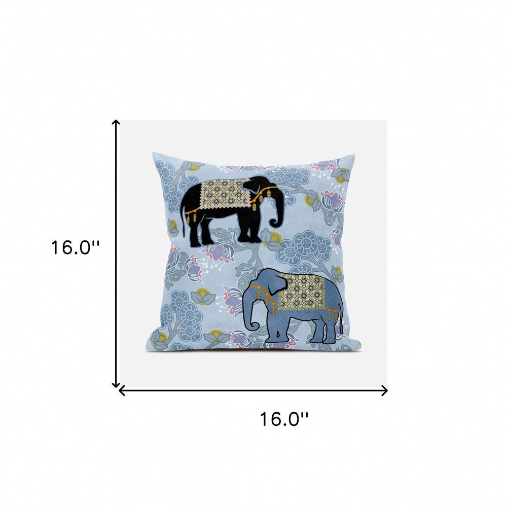 16x16 Sky Black White Elephant Blown Seam Broadcloth Animal Print Throw Pillow. Picture 8