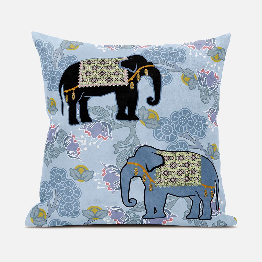 18x18 Sky Black White Elephant Blown Seam Broadcloth Animal Print Throw Pillow. Picture 1