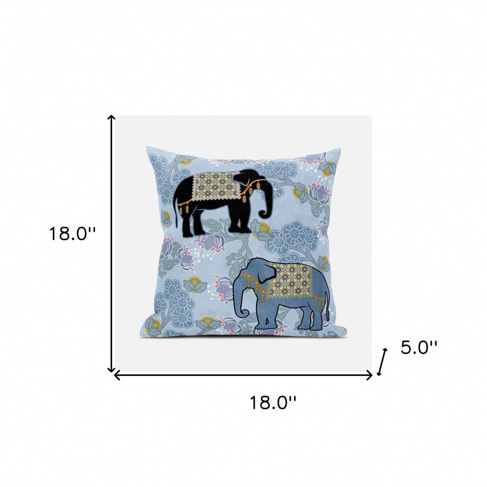 18x18 Sky Black White Elephant Blown Seam Broadcloth Animal Print Throw Pillow. Picture 8
