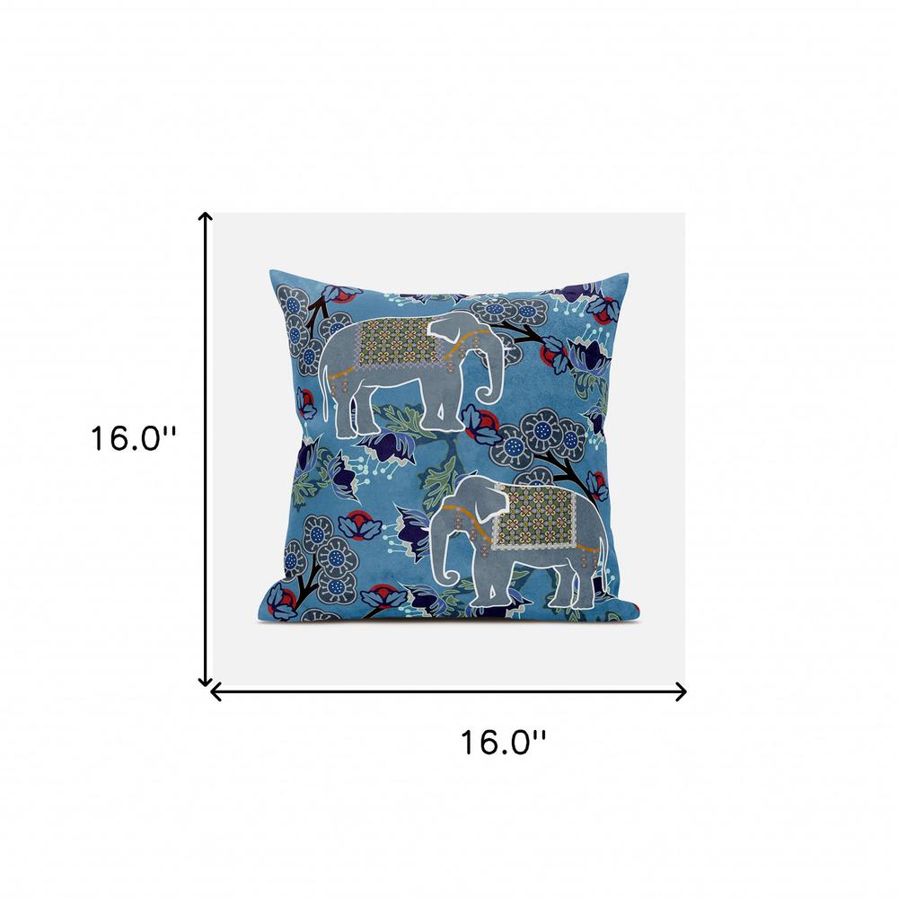 16x16 Blue White Elephant Blown Seam Broadcloth Animal Print Throw Pillow. Picture 8