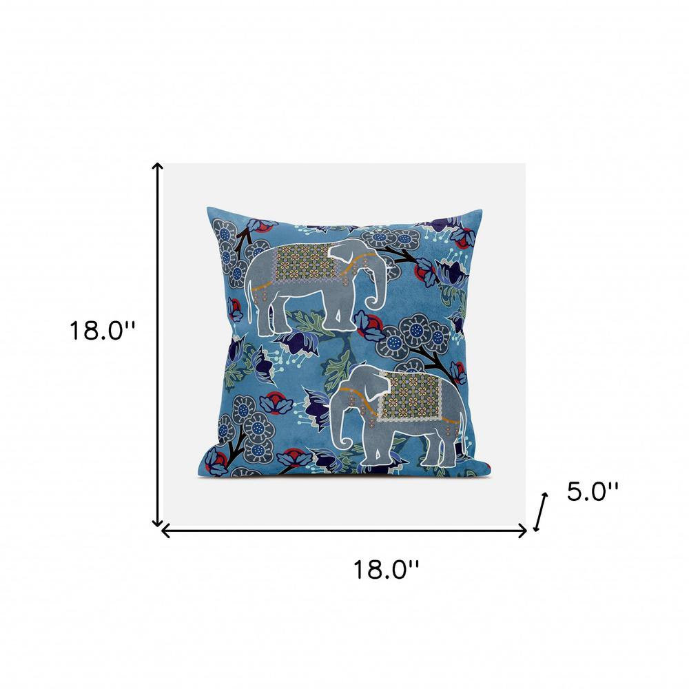 18x18 Blue White Elephant Blown Seam Broadcloth Animal Print Throw Pillow. Picture 8