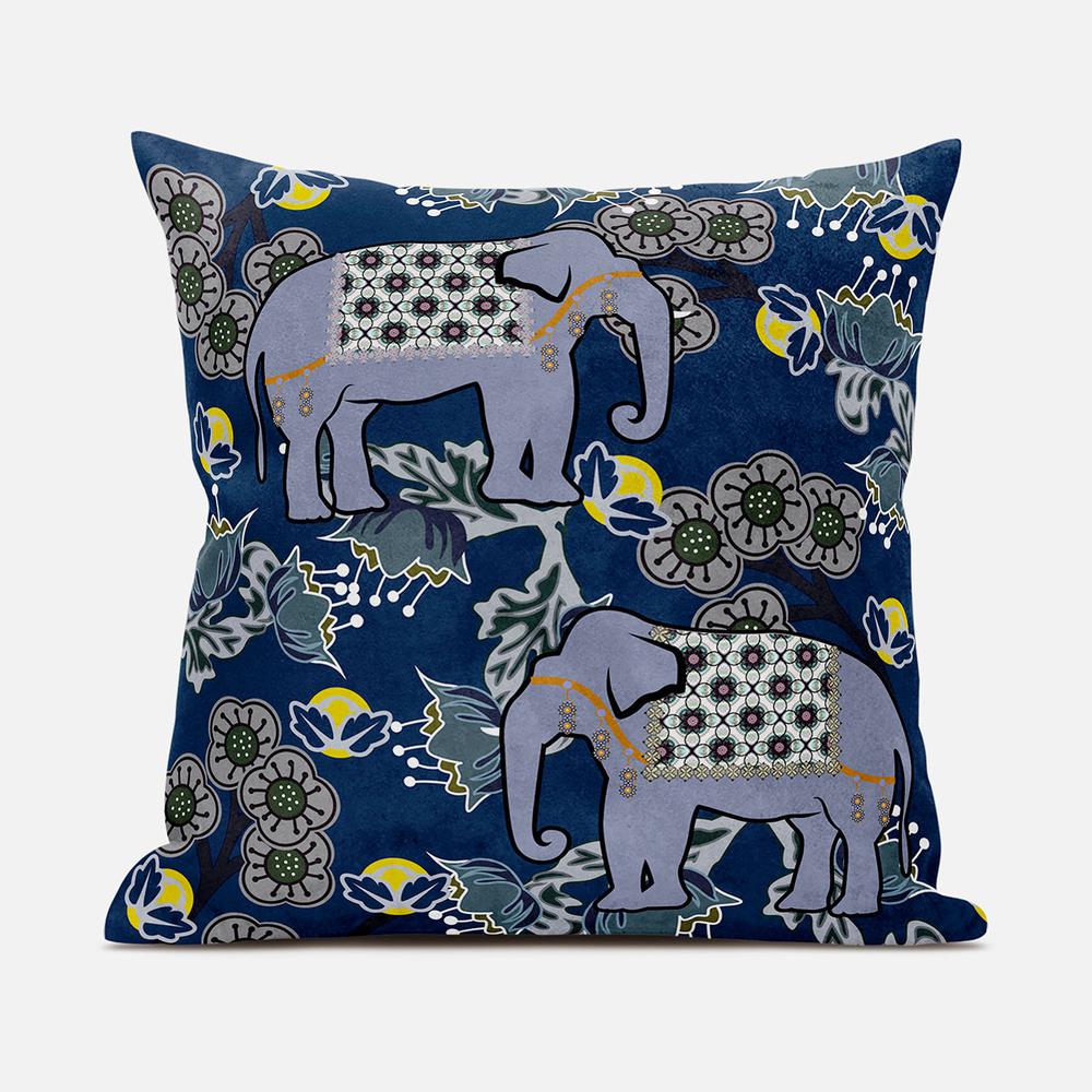 16x16 Gray Blue Brown Elephant Blown Seam Broadcloth Animal Print Throw Pillow. Picture 1