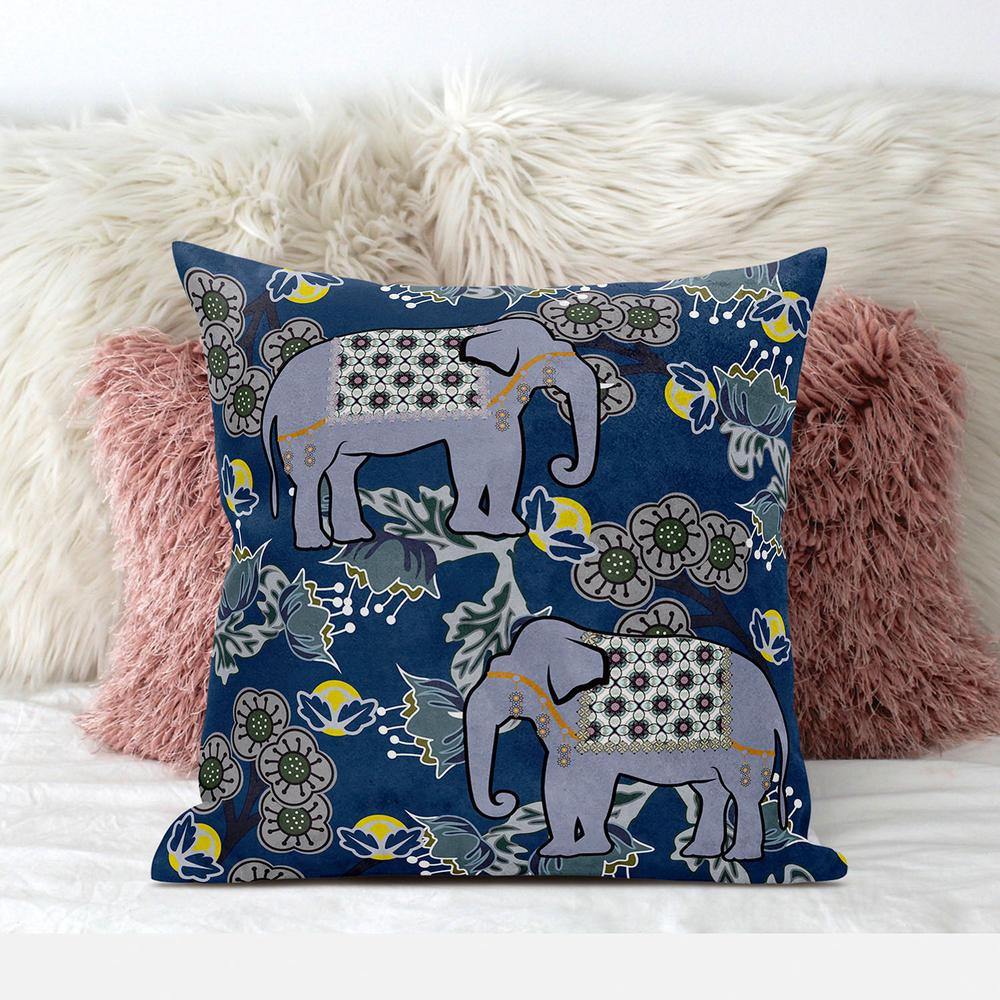 16x16 Gray Blue Brown Elephant Blown Seam Broadcloth Animal Print Throw Pillow. Picture 3