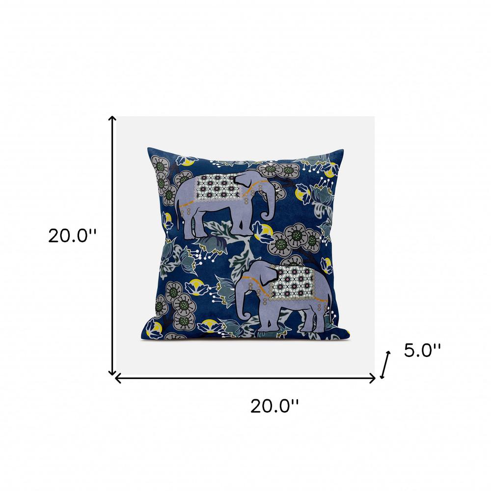 20x20 Gray Blue Brown Elephant Blown Seam Broadcloth Animal Print Throw Pillow. Picture 8
