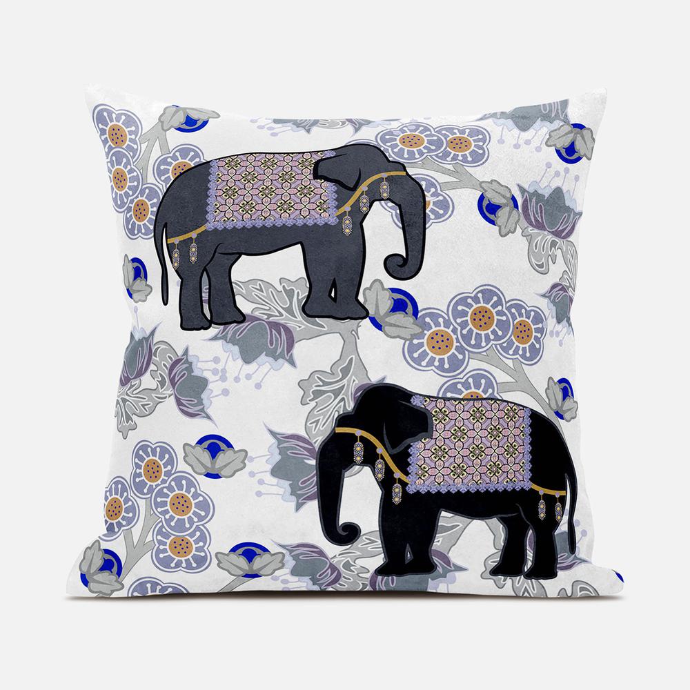 26x26 Gray Black Blue Elephant Blown Seam Broadcloth Animal Print Throw Pillow. Picture 1