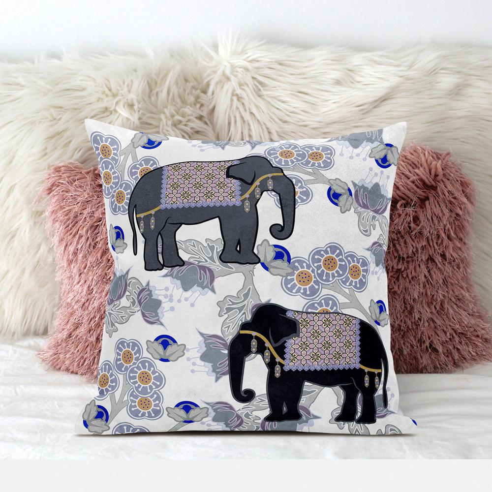 26x26 Gray Black Blue Elephant Blown Seam Broadcloth Animal Print Throw Pillow. Picture 3