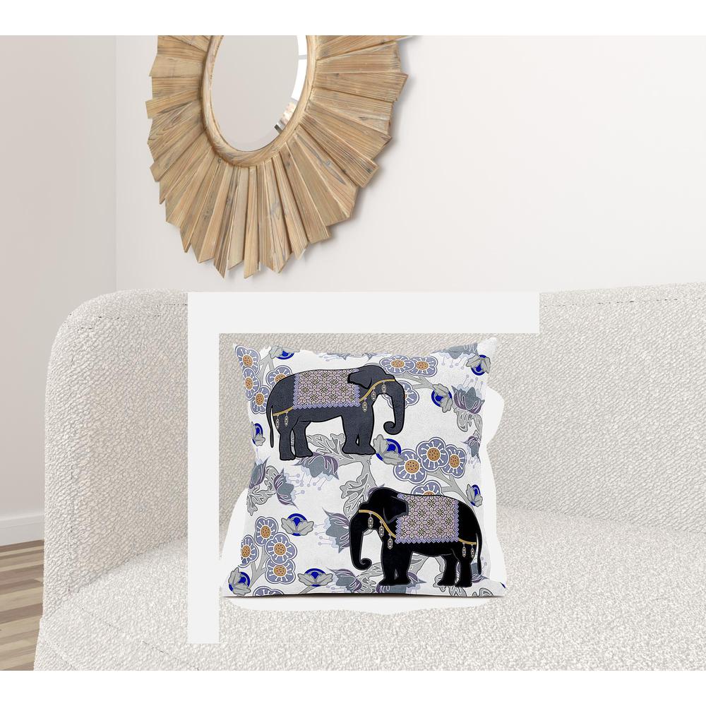 26x26 Gray Black Blue Elephant Blown Seam Broadcloth Animal Print Throw Pillow. Picture 2