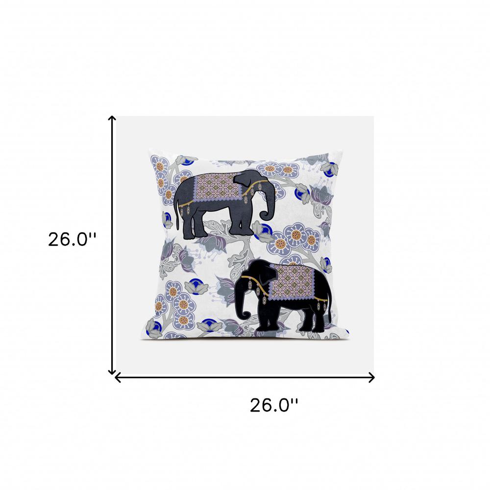 26x26 Gray Black Blue Elephant Blown Seam Broadcloth Animal Print Throw Pillow. Picture 8