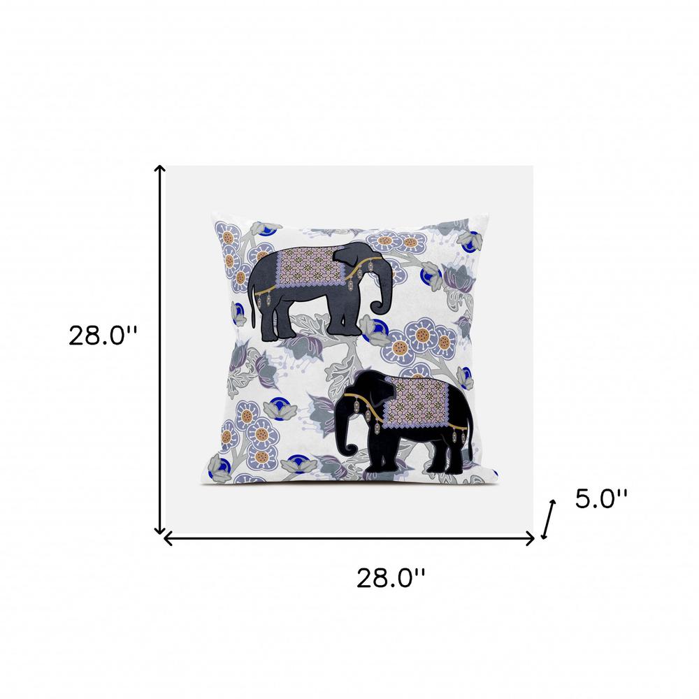 28x28 Gray Black Blue Elephant Blown Seam Broadcloth Animal Print Throw Pillow. Picture 8