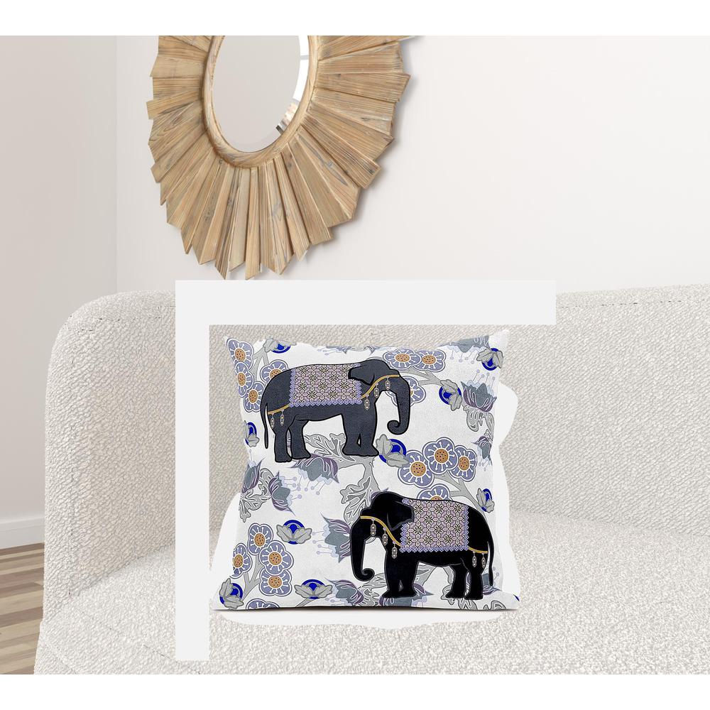 28x28 Gray Black Blue Elephant Blown Seam Broadcloth Animal Print Throw Pillow. Picture 2