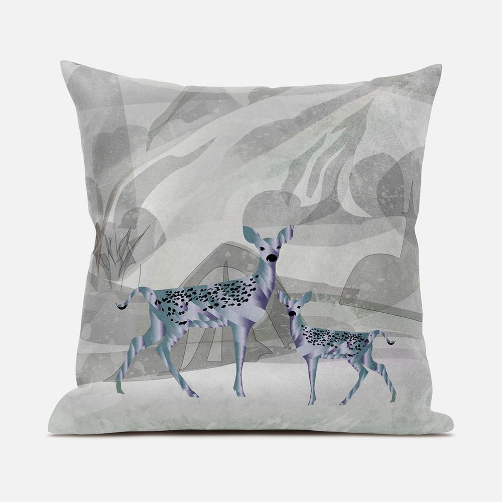 16x16 Gray Green Deer Blown Seam Broadcloth Animal Print Throw Pillow. Picture 1