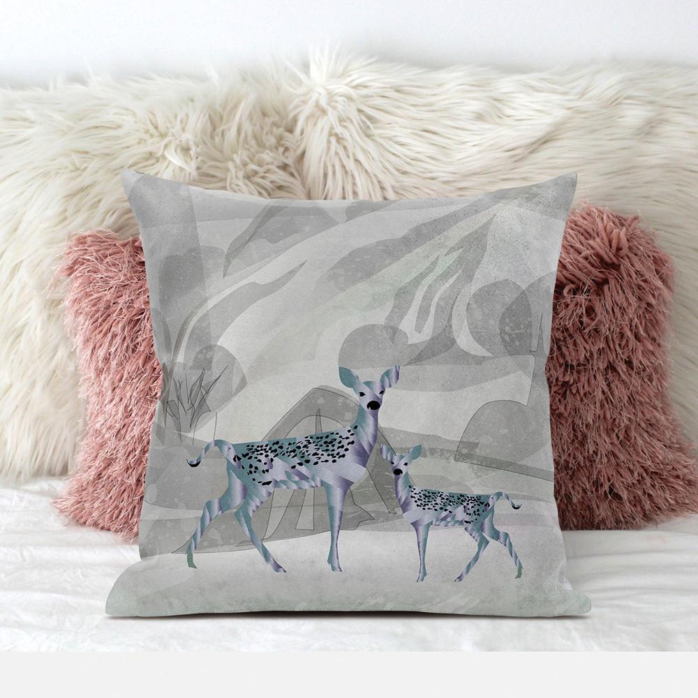 16x16 Gray Green Deer Blown Seam Broadcloth Animal Print Throw Pillow. Picture 3
