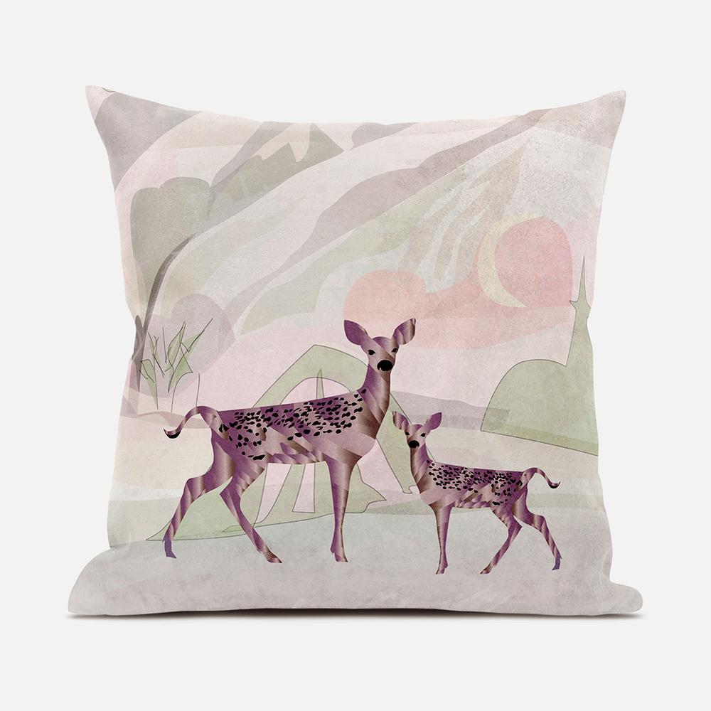 26x26 Black Pink Deer Blown Seam Broadcloth Animal Print Throw Pillow. Picture 1