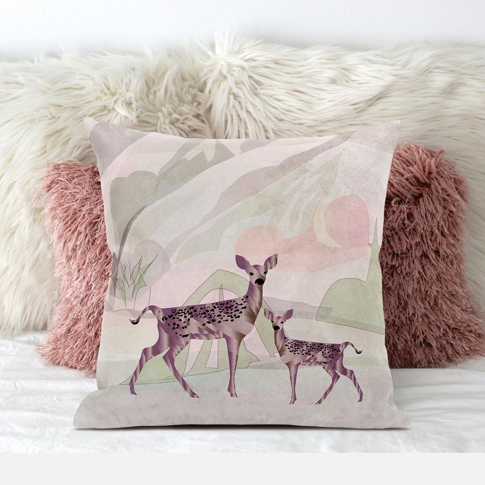 26x26 Black Pink Deer Blown Seam Broadcloth Animal Print Throw Pillow. Picture 3