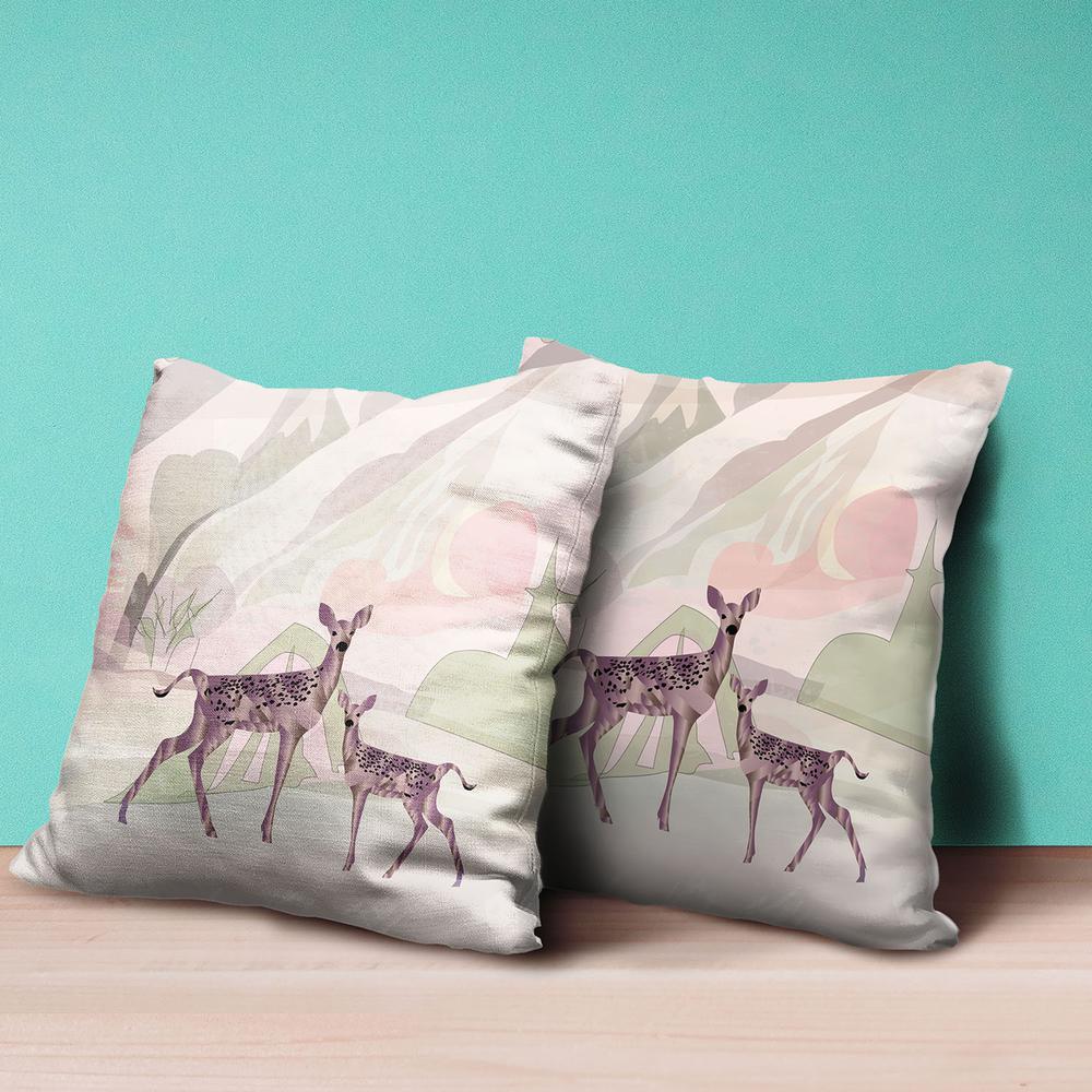 26x26 Black Pink Deer Blown Seam Broadcloth Animal Print Throw Pillow. Picture 4