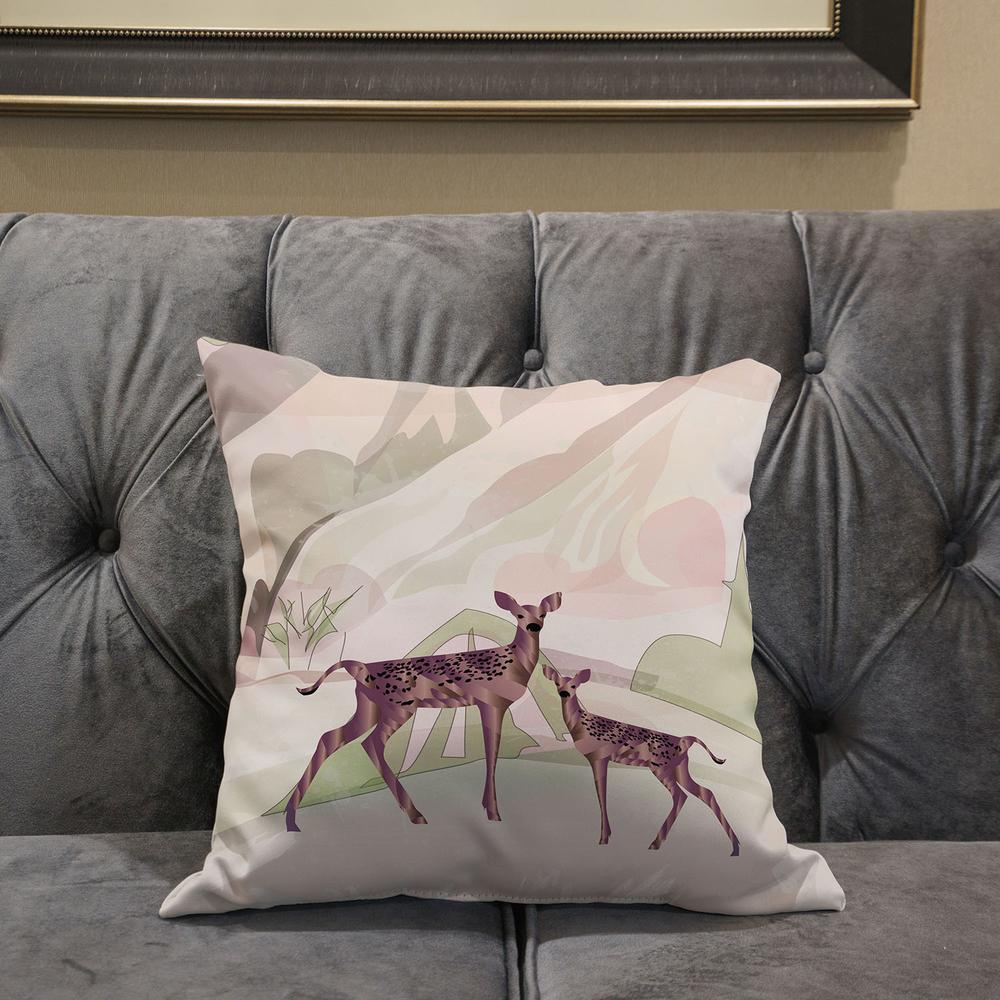 26x26 Black Pink Deer Blown Seam Broadcloth Animal Print Throw Pillow. Picture 5
