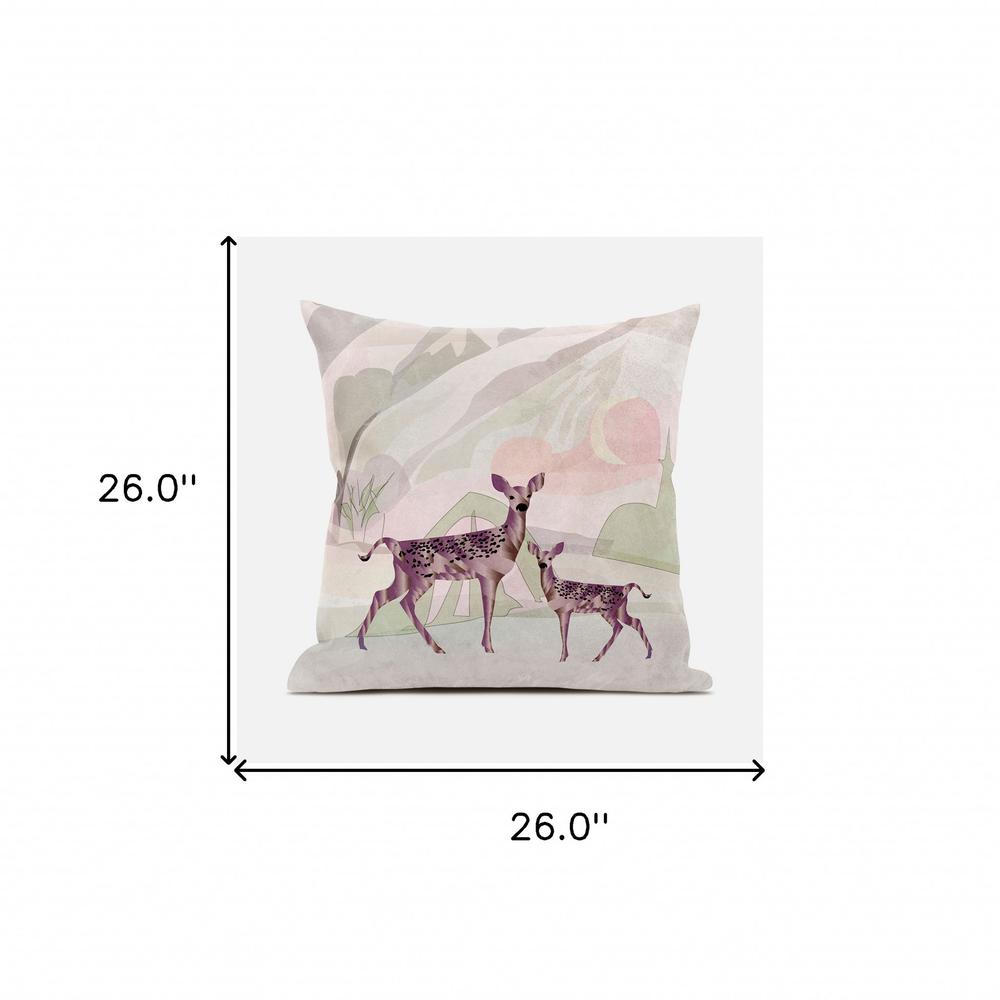 26x26 Black Pink Deer Blown Seam Broadcloth Animal Print Throw Pillow. Picture 8