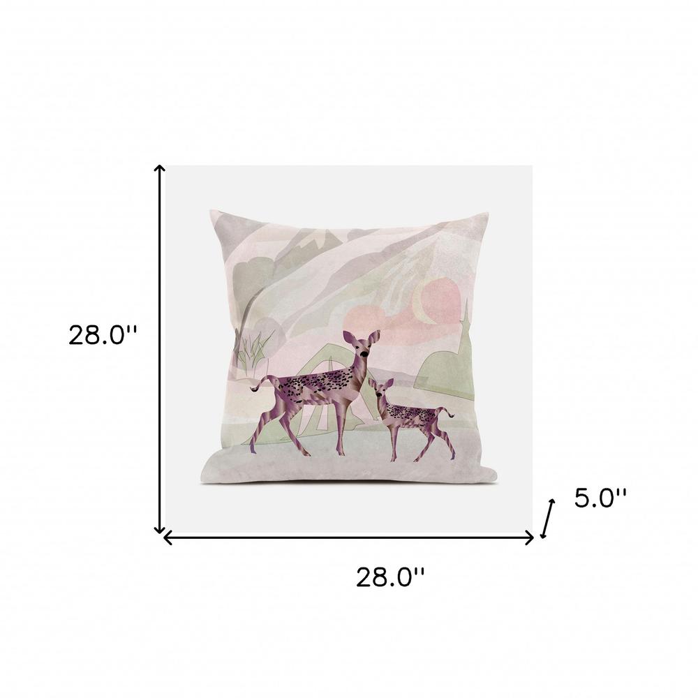 28x28 Black Pink Deer Blown Seam Broadcloth Animal Print Throw Pillow. Picture 8