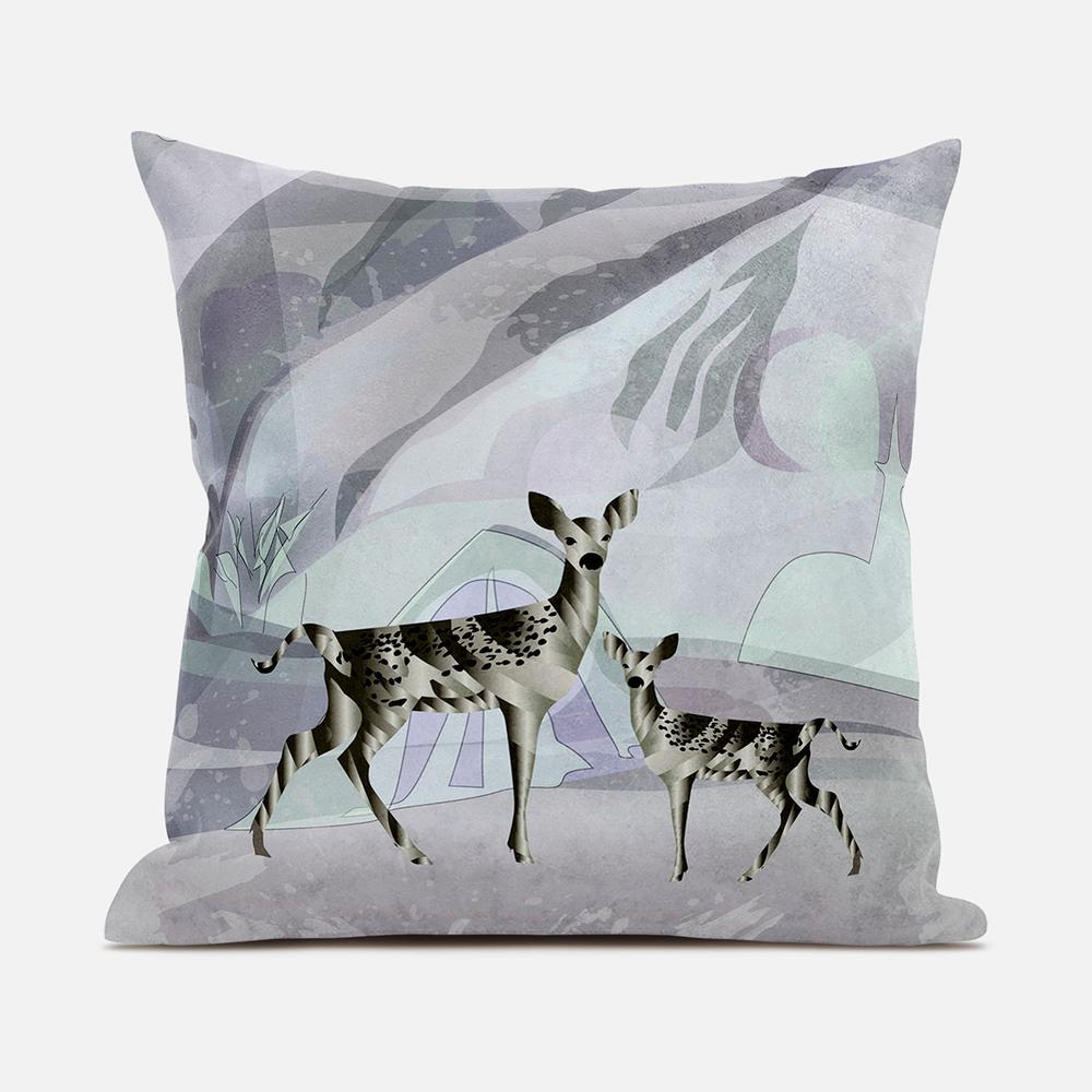 16x16 Black Purple Brown Deer Blown Seam Broadcloth Animal Print Throw Pillow. Picture 1