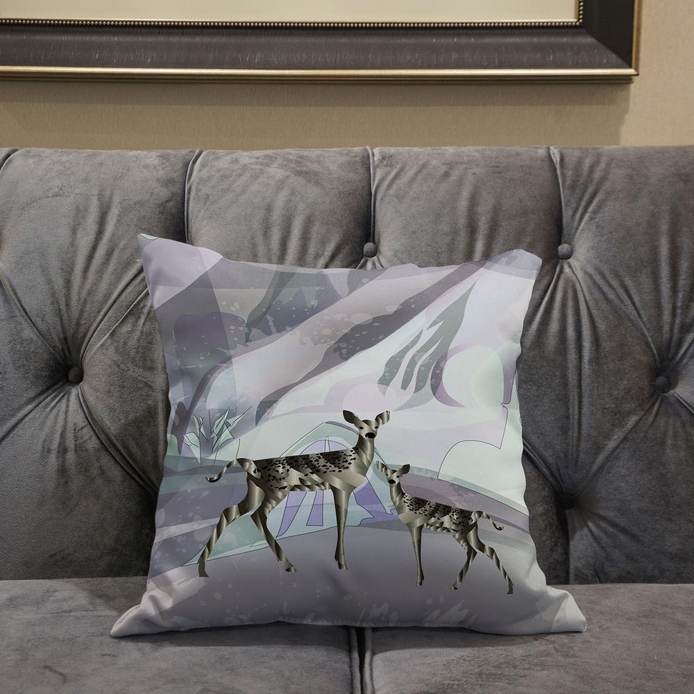 16x16 Black Purple Brown Deer Blown Seam Broadcloth Animal Print Throw Pillow. Picture 5