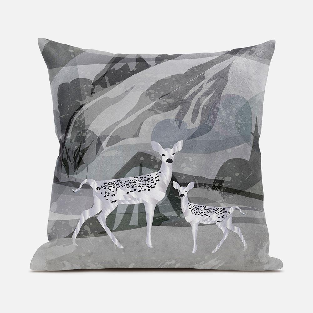 16x16 Silver Black Deer Blown Seam Broadcloth Animal Print Throw Pillow. Picture 1