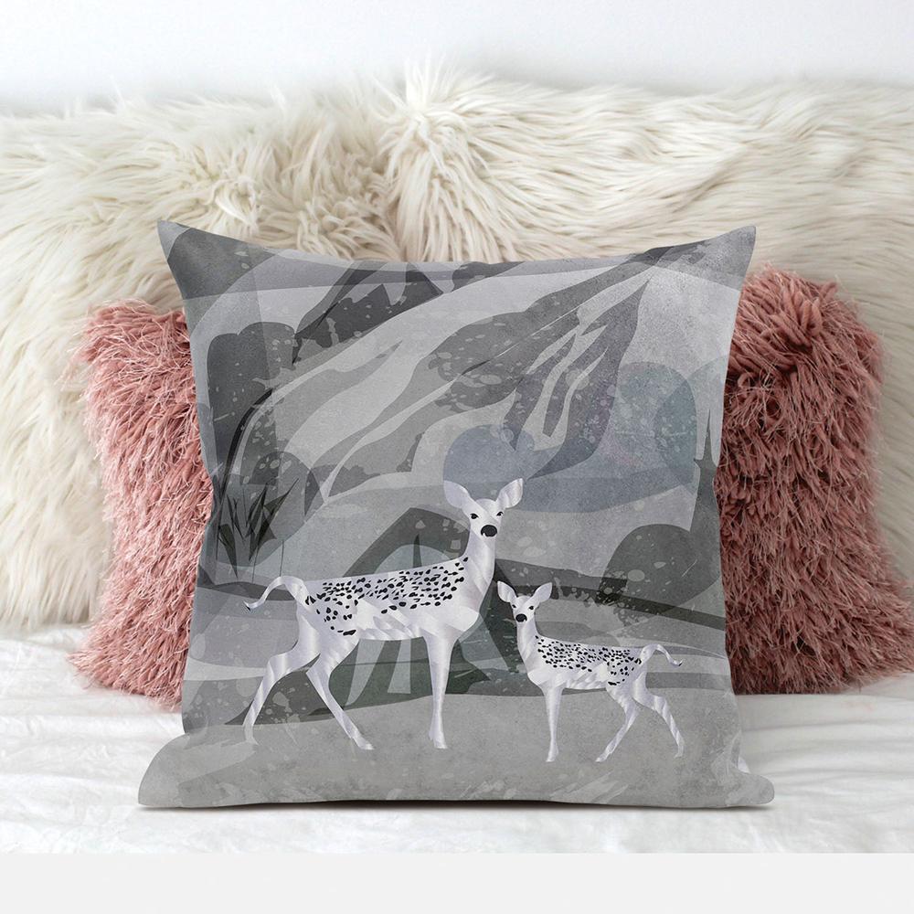 16x16 Silver Black Deer Blown Seam Broadcloth Animal Print Throw Pillow. Picture 3
