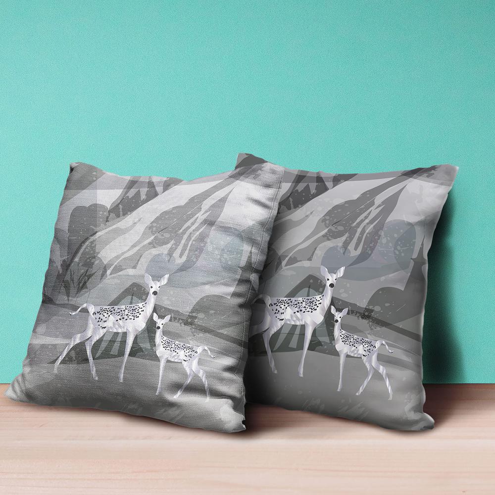 20x20 Silver Black Deer Blown Seam Broadcloth Animal Print Throw Pillow. Picture 4